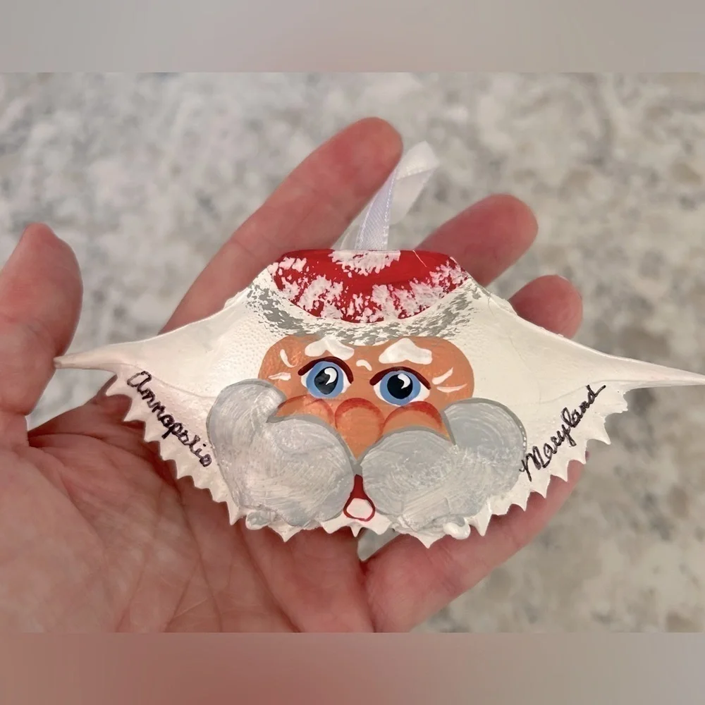 Handpainted Santa Crab Shell Holiday Ornament